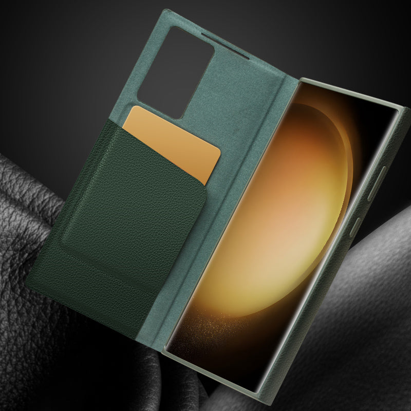 QIALINO Card Slot Phone Case for Samsung Galaxy S23 Ultra Auto Wake Sleep Genuine Cow Leather TPU Phone Case QIALINO Card Slot Phone Case for Samsung Galaxy S23 Ultra Auto Wake Sleep Genuine Cow Leather TPU Phone Case